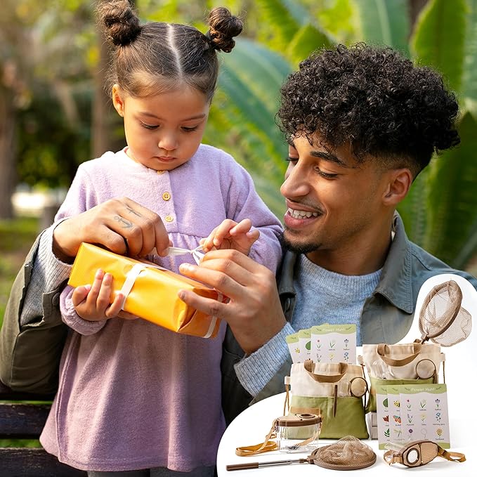 ROBOTIME 2Sets Bug Catcher for Kids, Sturdy Bug Catching Kit with Butterfly Net, Insect Box, Magnifying Glass, Tweezer, Clamp, Cards and Carry Bag, Bug Habitat Outdoor Explorer Kit for Kids 3-12