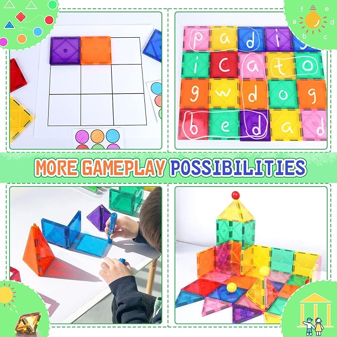 Magnetic Tiles Toddler Toys Magnetic Building Blocks for Kids Ages 3-12 STEM Educational Toys for Girls & Boys Sensory Play for Preschool Learning Birthday Chritmas Gifts Stocking Stuffers