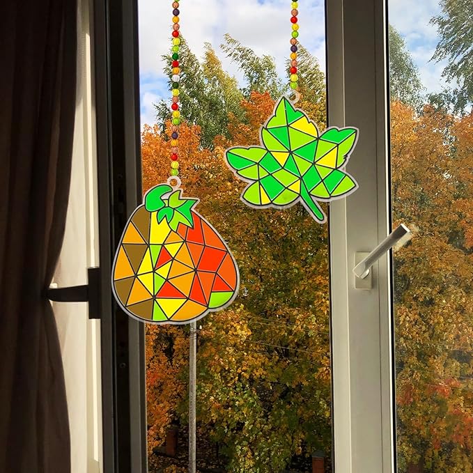WorldBazaar Fall Suncatchers Craft Ornaments 24 Sets Pumpkin Window Art Suncatchers Decoration Thanksgiving Fall Harvest Classroom Activity Party Supplies