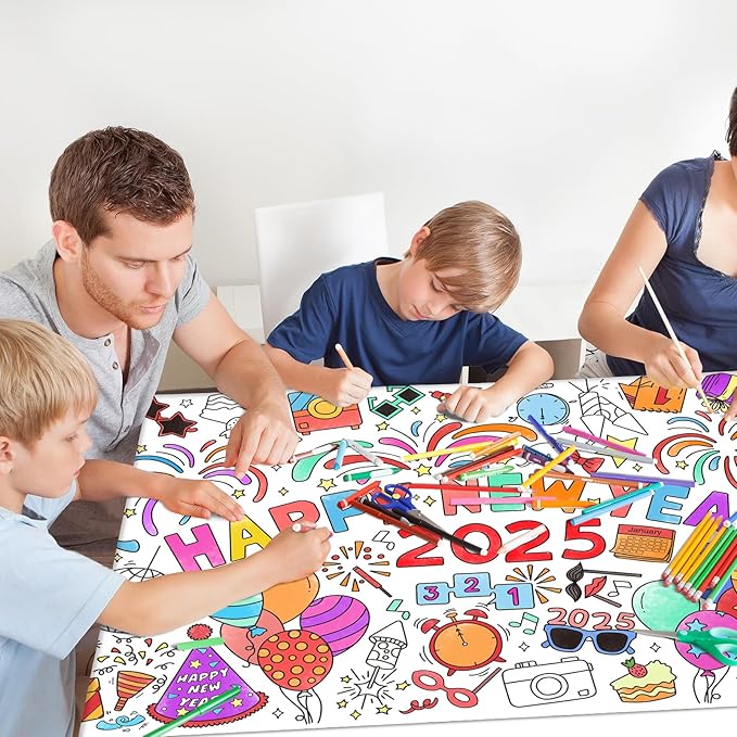 Giant Coloring Poster for Classroom Wall - Versatile 31.5 x 72 Inches Happy New Year Activity Poster/Table Cover, School Parties, Happy New Year Party and Special Events Decoration