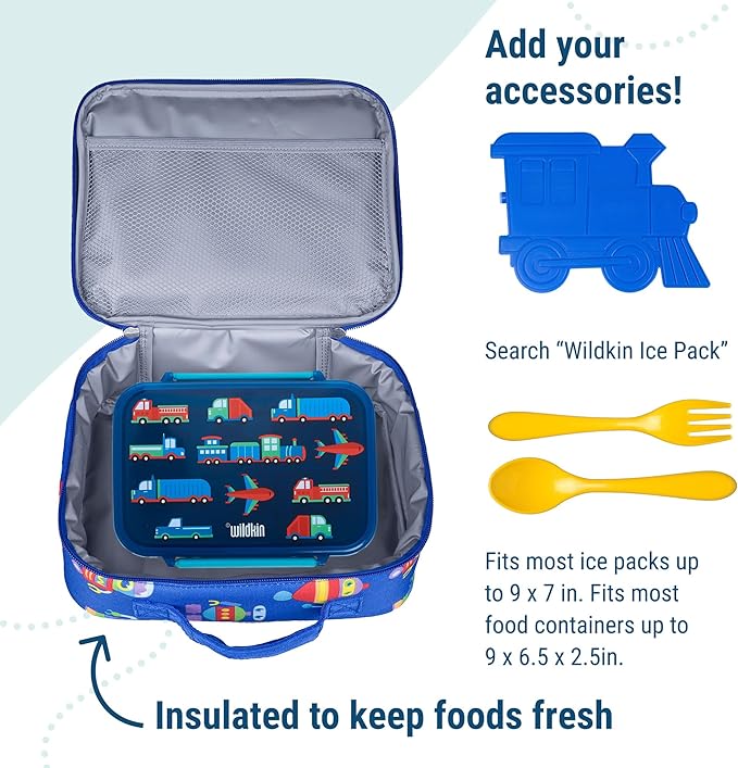 Wildkin Kids Insulated Lunch Box – Durable and Reusable for School & Travel - Robots
