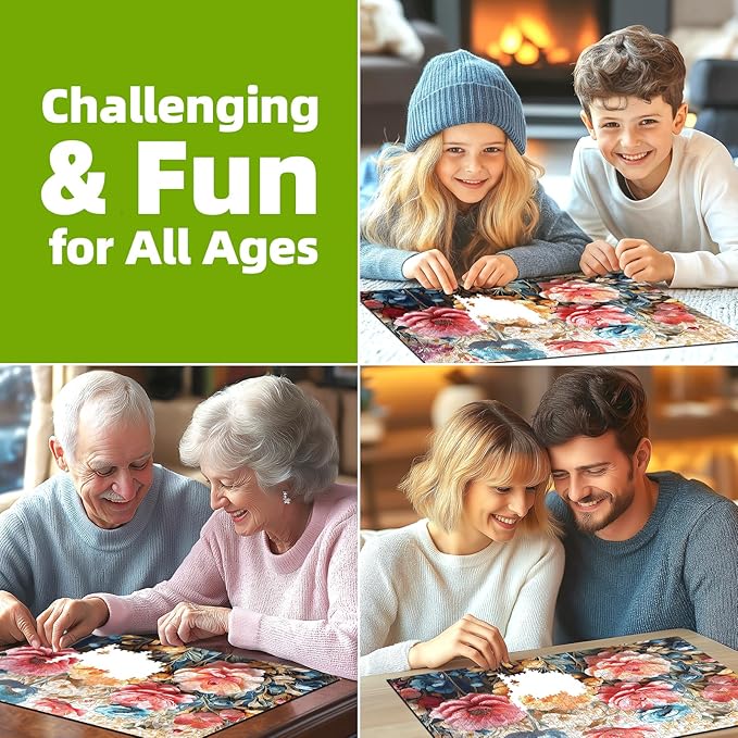 Floral Garden 1000 Piece Jigsaw Puzzle for Adults Vintage Botanical Art Colorful Flowers Challenging Adult Puzzle with Poster Challenging Puzzle 27.6x19.7 Inch Art Puzzle