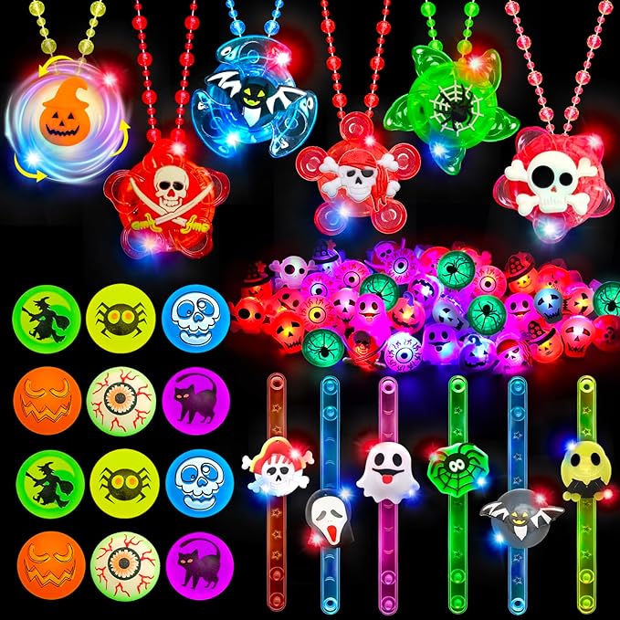 64 PCS Halloween Party Favors for Kids, Glow in The Dark Halloween Toys Bulk Light Up Ring Necklaces Bracelet Halloween Goodie Bag Fillers Stuffers Treats for Classroom Prizes Trick or Treat Gifts