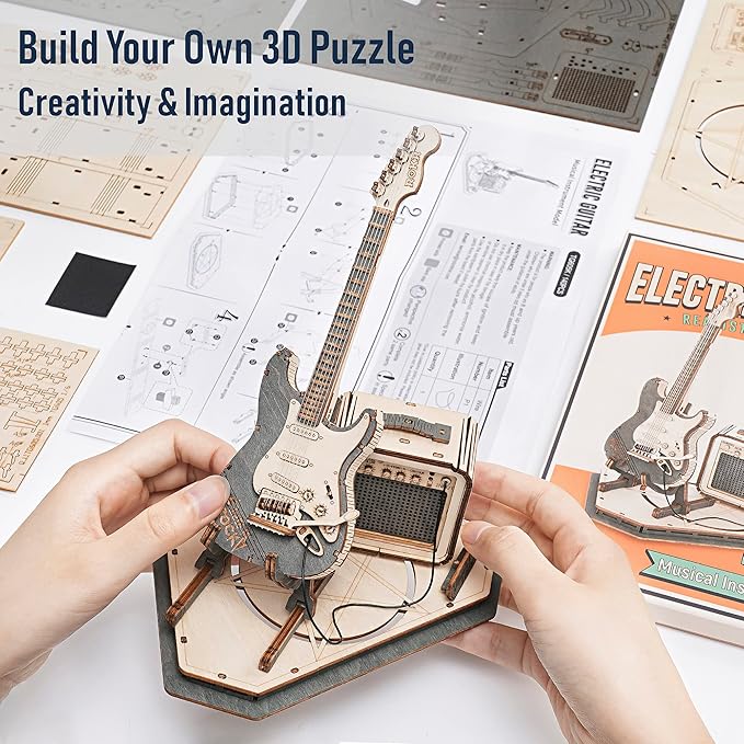 ROKR Toy Guitar DIY Kit,STEM Projects for Kids 8-12,Model Kits for Adults,3D Wooden Puzzles for Adults and Kids
