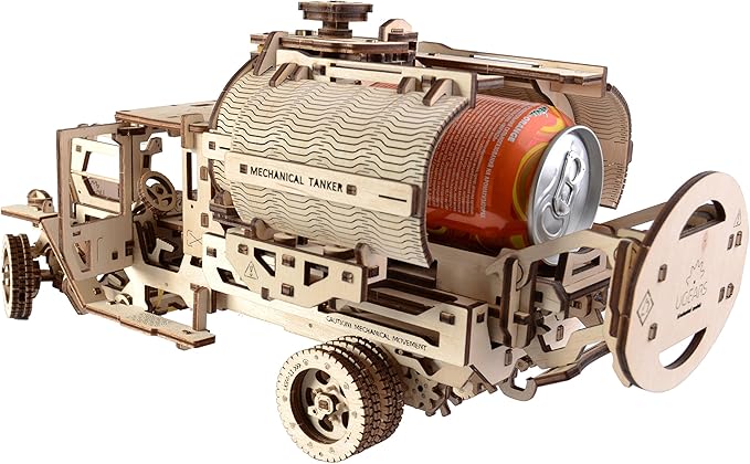 Ugears Tanker Mechanical Model Kit - DIY 3D Wooden Puzzles for Adults Truck with Working Engine - Moving 3D Puzzle Building Kits with Can Holder - Adult Puzzle Gift for Fathers Day - 594 Pcs