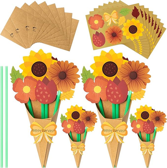 BeYumi Flower Bouquet Craft Kit - 48Pcs Fall DIY Gift for Kids, Make Your Own Thankful Autumn Florals, Thanksgiving School Classroom Home Fun Activities