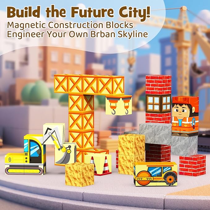 Magnetic Building Blocks for Kids, STEM Engineering Travel Toys with Portable Iron Box, Educational Construction Set for Toddlers Ages 3-8(35 Piece)