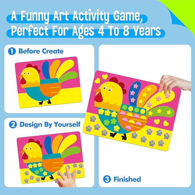 Foam Sticker Art Activity, 20 Farm Animal Art Boards with 1660 Foam Stickers in 10 Colors, Funny DIY Activity Creative Craft Kits Travel Game for Kids, Boys & Girls