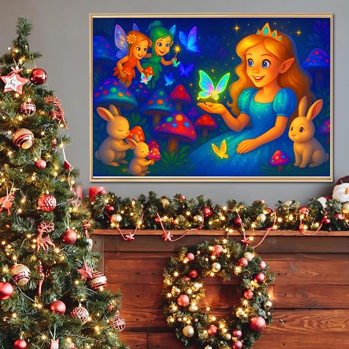 100-Piece Fairy Princess Puzzle for Kids Ages 4-6 6-8 8-10, Magical Forest Jigsaw with Elves, Bunnies & Glowing Butterflies –Educational Toys and Birthday Gift for Girls and Boys