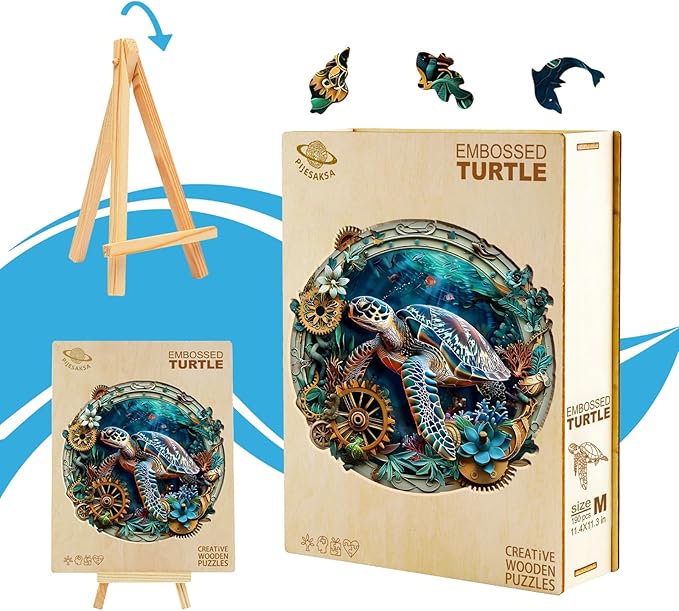 Wooden Puzzles for Adults, Embossed Sea Turtle Puzzle for Adults, Unique Shaped Wooden Jigsaw Puzzle, Wood Puzzles Adult, Presents for Women and Men, Wall Art Home Decor (XL-17.3 * 17.2in -445 Pcs)