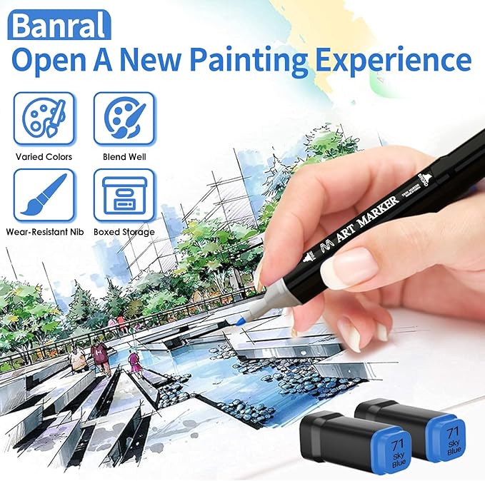 Banral 120 Colors Alcohol Markers, Premium Dual Tip Alcohol Based Art Markers Set for Adult Kids Coloring Drawing Sketching Permanent Brush Markers, Sketch Artists Markers Pens with Carry Case