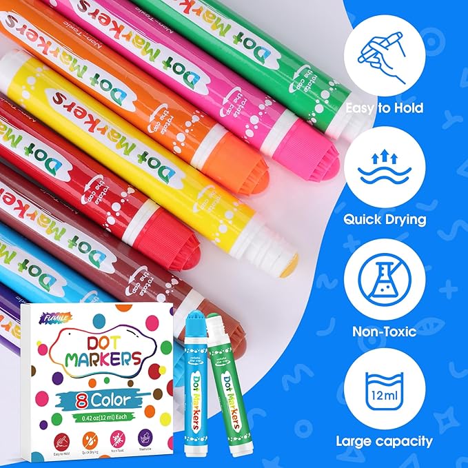FUMILE Dot Markers for Toddlers 1-3,2 Pack 8 Colors Bingo Daubers for kids,Non-Toxic and Washable Bingo Dot Markers for Art and Craft.Dot Paints for kids Drawing Coloring Supplies