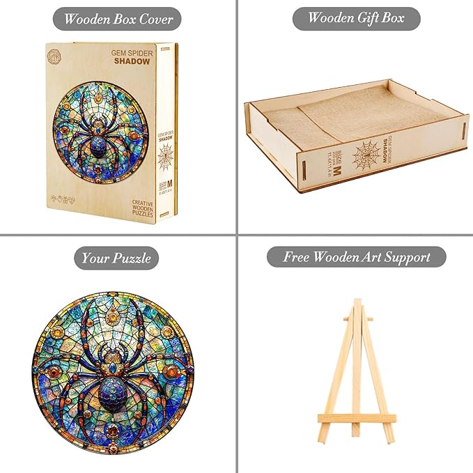 Wooden Puzzles for Adults, Wooden Jigsaw Puzzles for Adults Kids, Gem Spider Shadow Unique Shaped Wood Puzzles Adult, Creative Birthday Gifts for Friends Family Game(11.4 * 11.4in 200pcs)