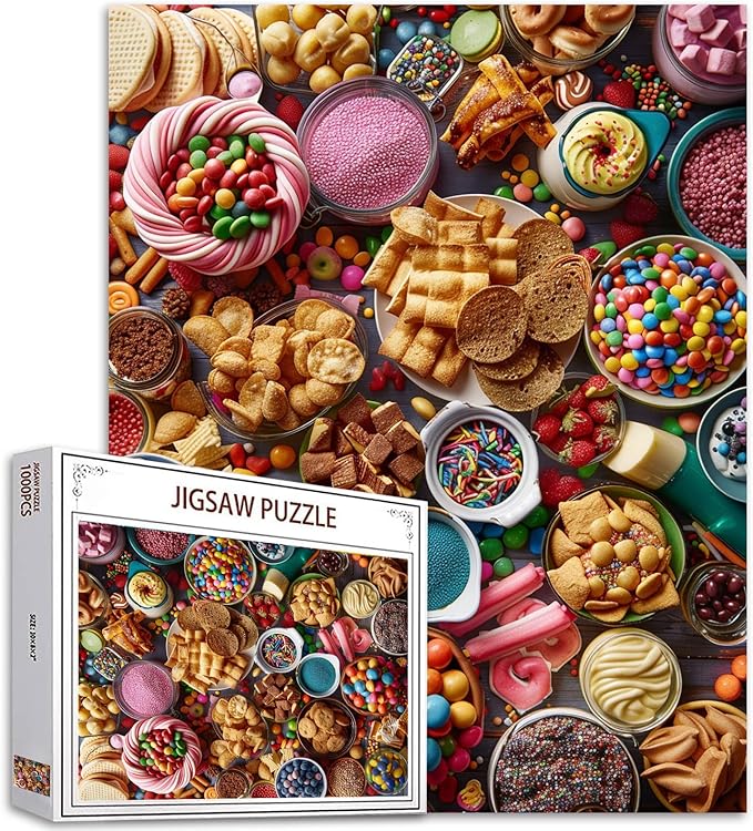Tucocoo Delicious Snacks Jigsaw Puzzles for Adults 1000 Pieces, Colourful Candy Sweets Art Style Painting 27 x 20 inches DIY Puzzles for Home Decoration Gifts, Family Puzzle Perfect for Game Nights
