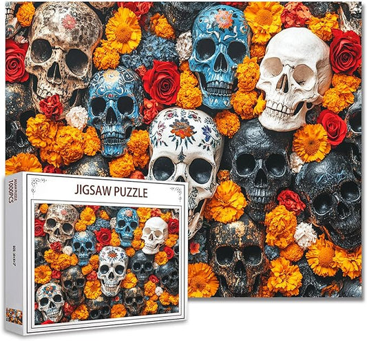 Tucocoo 1000-Piece Jigsaw Puzzle, Skull Art, Day of the Dead, 19.69 x 27.56 inches, Cardboard, 14+ Years, 1 Set, 1 Puzzle, 1000 Pieces, 1 Box, Perfect for Home Decor, Family Game Nights