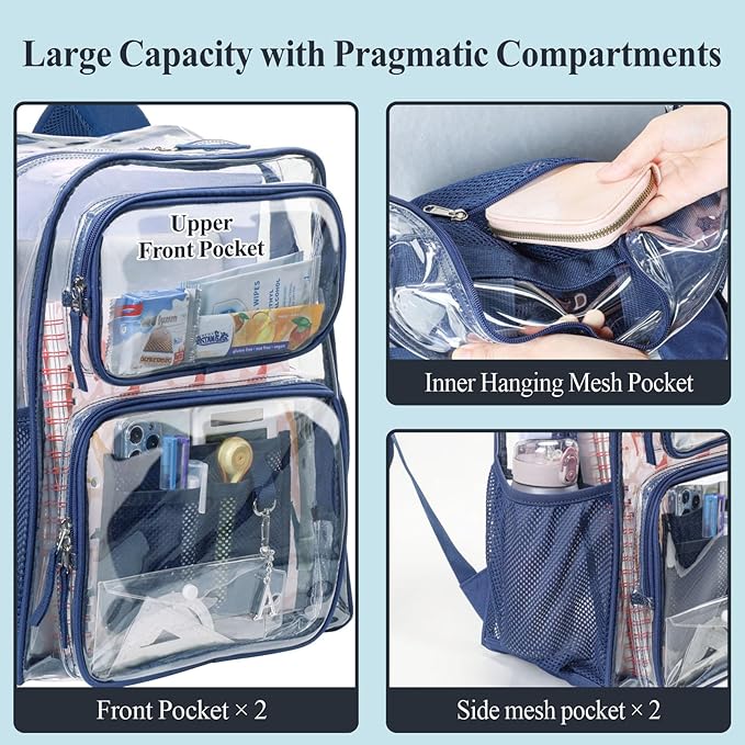 PACKISM Clear Backpack for School - 17 inch Large Heavy Duty Clear Bookbag, See Through PVC Backpacks (for age 12 above)