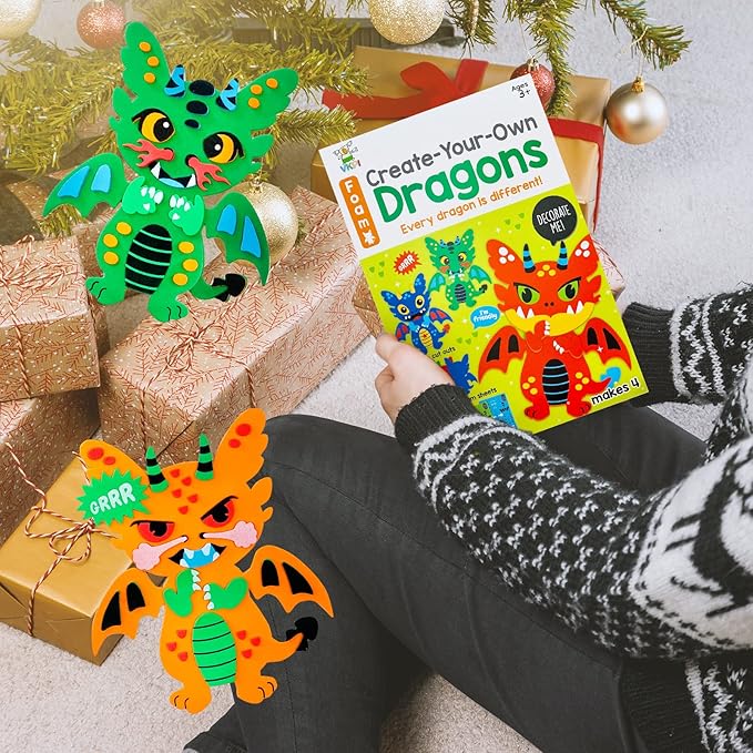 VKPI 4 Pieces EVA Foam Art Crafts Gift Kit, Creative Make Your Own Dragon, Cartoon Foam Paper Craft Projects for Kids Ages 4+ Toddler, Preschool Learning Toy for Birthday Party Favor Supplies
