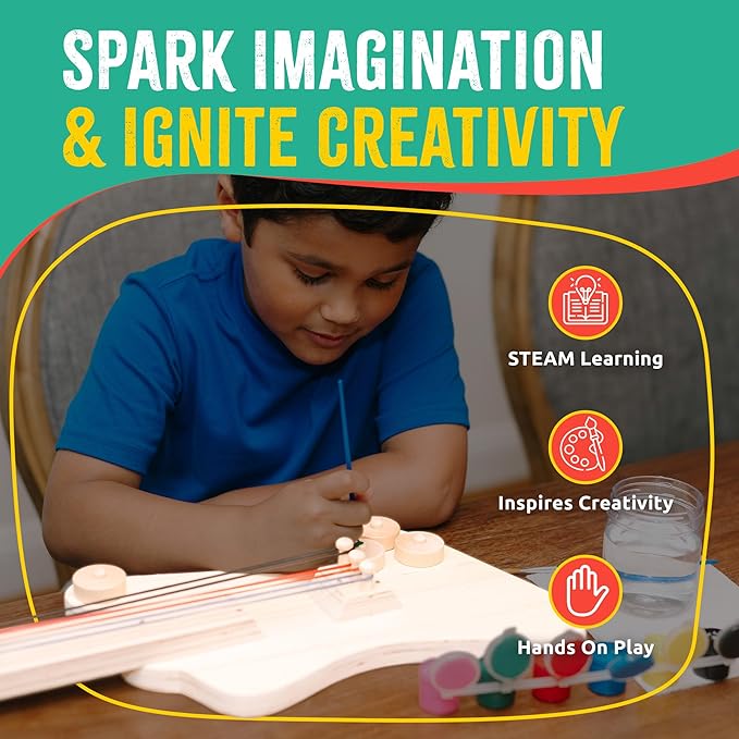 SparkJump DIY Wood Building Kits, STEM Woodworking Kit for Kids, Creative Fun Craft Projects, Great Gift for Boys & Girls (Wooden Guitar, 1-Pack)