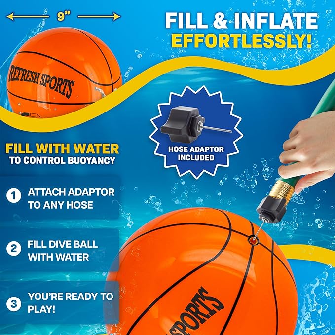 Aqua Dive Pool Ball Basketball - Best Underwater Pool Toys For Kids & Teens - Fun Summer Water Toys & Beach Games for Boys & Girls - Watermelon Toy Gifts for Kids - Boy Gift for 8 9 10 11 12+ Year Old