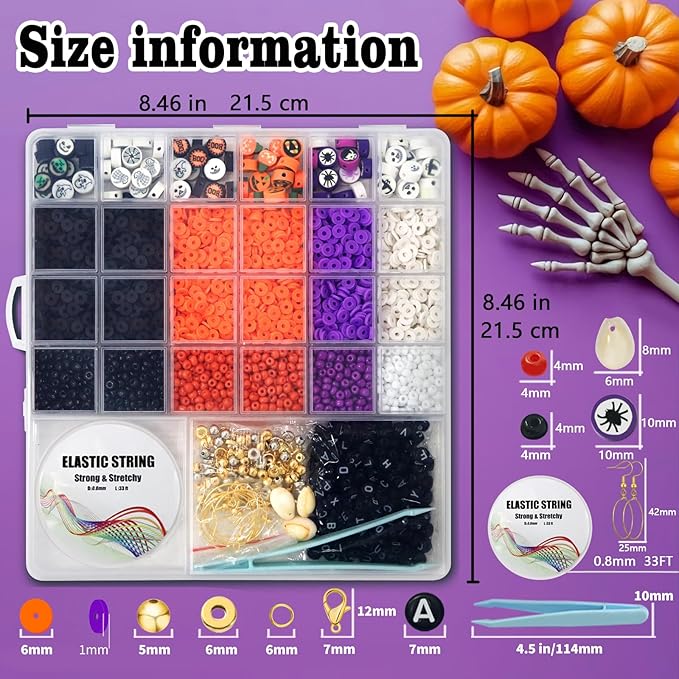 YMSDZHL 3300+PCS Clay Beads Bracelet Making Kit,Halloween DIY Flat Preppy Beads for Friendship Jewelry Making,Polymer Heishi Beads with Charms Gifts for Teen Girls Crafts for Ages 4-12