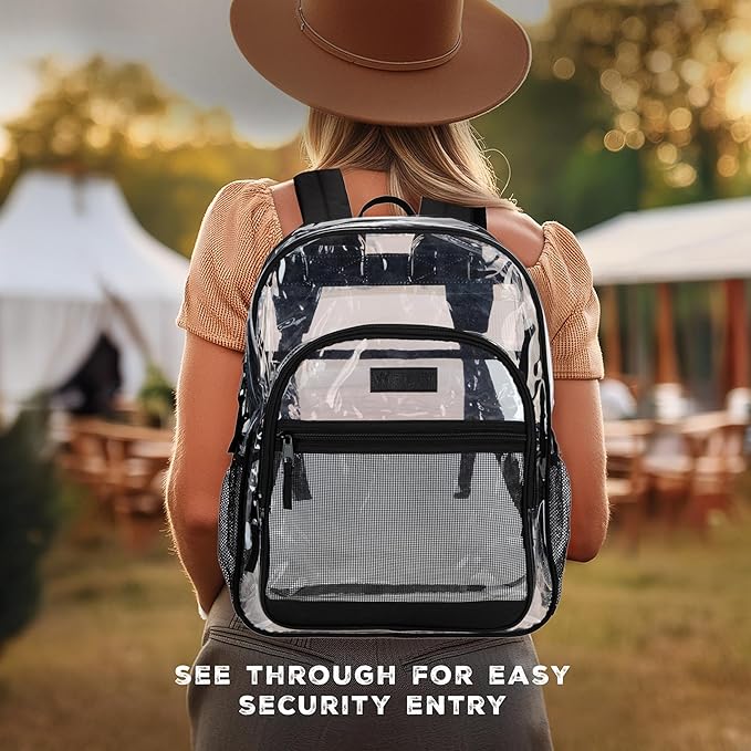 Wrangler Clear Backpack for Girls- Water Resistant Clear Bookbag, Plastic See Through Backpack for Stadium Events and School