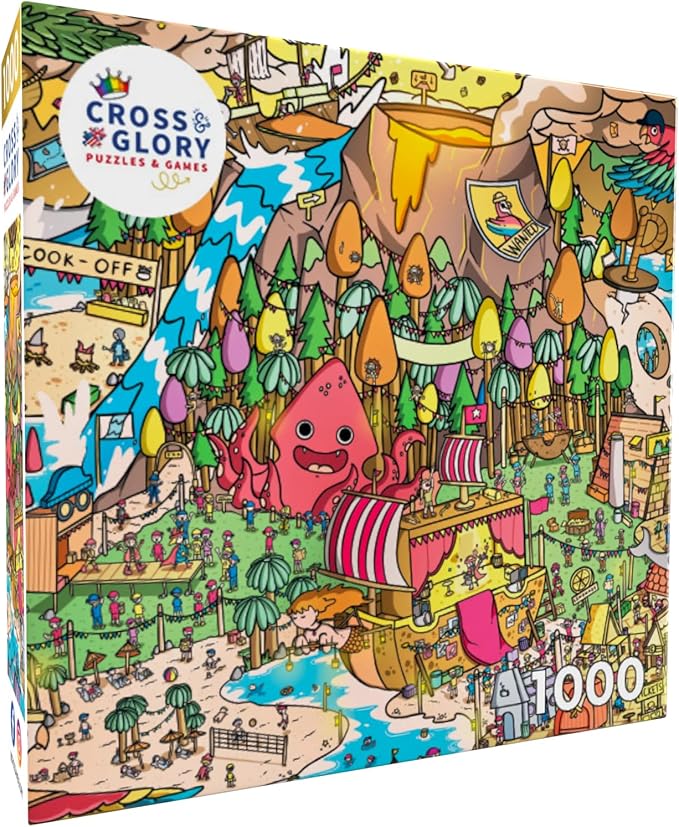 Cross & Glory - Scurvy Scallywags: Pirate Festival Fun - 1000 Piece Jigsaw Puzzle for Adults & Kids 12+ | Whimsical | Vibrant Island Adventure | Magical Puzzle Challenge | 19.25"x 26.625"