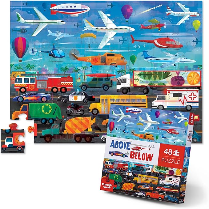 Crocodile Creek Above + Below 48-Piece Jigsaw Floor Puzzle - Fun Floor Puzzles for Kids Ages 4-8 - Vehicles - 27 x 20 inches Finished