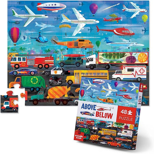 Crocodile Creek Above + Below 48-Piece Jigsaw Floor Puzzle - Fun Floor Puzzles for Kids Ages 4-8 - Vehicles - 27 x 20 inches Finished