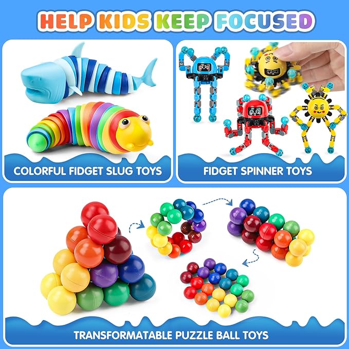 Fidget Sensory Toys for Kids Adults with Autism ADHD: 13 Pack Anxiety Relief Items Toy, Fun Classroom Prize & Travel Toys, Stress Relief Toy Gifts Party Favors for Kids