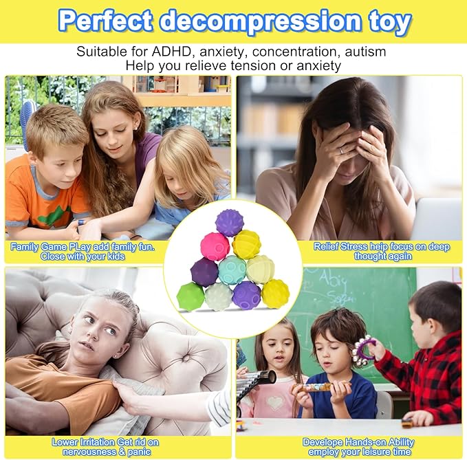 10Pcs Rainbow Texture Sensory Fidget Toy, Multi-Color Educational Science Kit for Anxiety Relief, 28mm DIY Mutual Attraction Desk Balls for Kids Adults, Stocking Stuffers Gift for Party Favors Gift