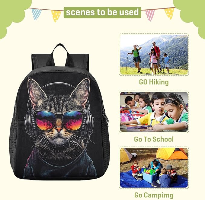 Cat Black Toddler Backpack for Boys Girls 3-6 Small Travel Backpacks for Kids Preschool Bookbag for Elementary Kindergarten for Travel