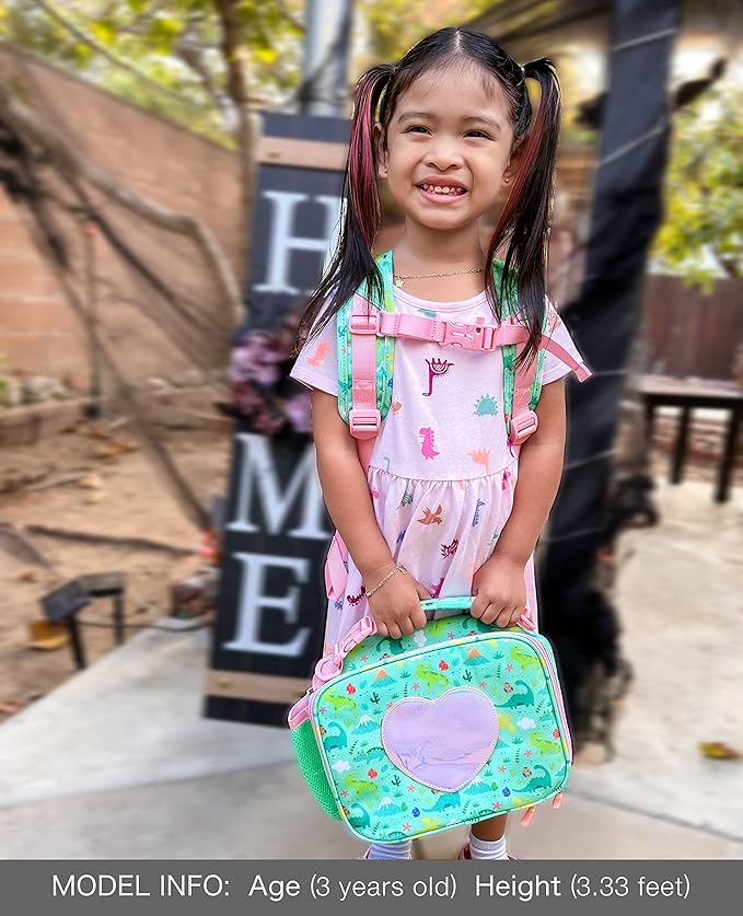 mibasies Girls Backpack 5-8: Lightweight Kids Backpacks for Girls - Girl Bookbag for Elementary School - Dinosaur Forest Light Green