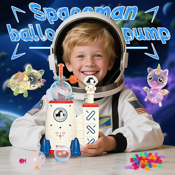 nicknack 195pcs Space Rocket DIY Balloons with Pump, DIY Sticky Balloon Maker Toy Craft Kits for Kids,Magic Balloon Kit with Bouncy Balloons Stickers Accessories, Toy Gift for Kids Boys Girls Ages 3+