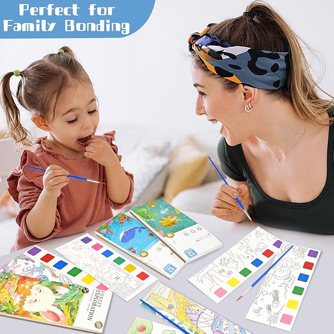 Vileafy 3-Pack Water Coloring Books for Kids Ages 4-8, Ocean, Animals, Dinosaur Travel Watercolor Painting Book with 6 Brushes for Airplane, Camping, Restaurant Activities, and Goodie Bag Stuffers