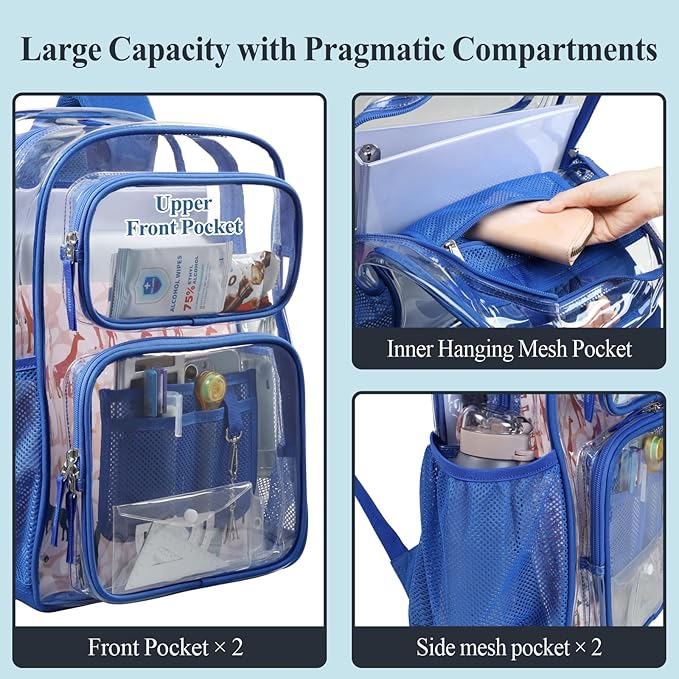 PACKISM Clear Backpack for School - 17 inch Large Heavy Duty Clear Bookbag, See Through PVC Backpacks (for age 12 above)