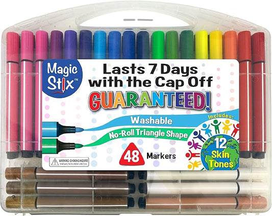 The Pencil Grip Magic Tri Stix, Non-Toxic and Washable Markers For Kids, 48 set, 36 Rainbow + 12 Global Skin Tone Markers, TPG-390