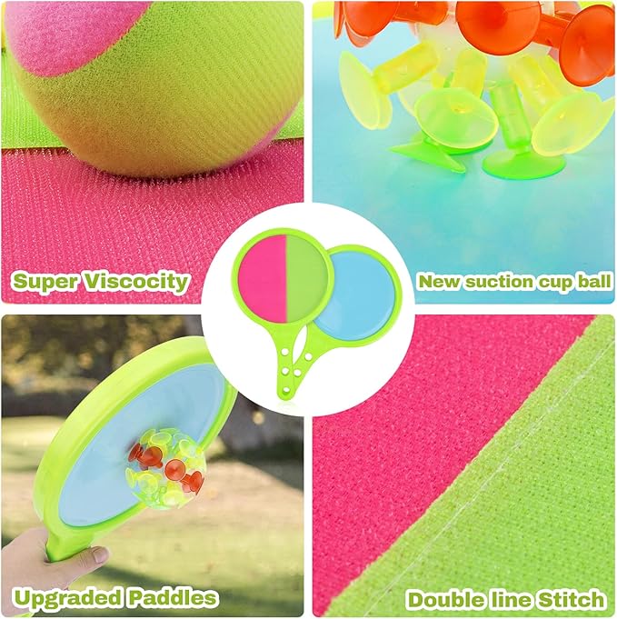 Toss and Catch Game for Kids: Toss and Catch Balls Set of 2 - Outdoor Catching Ball Paddle Toys for Ages 3+ Beach Paddle Ball Sets for Yard, Backyard, Summer