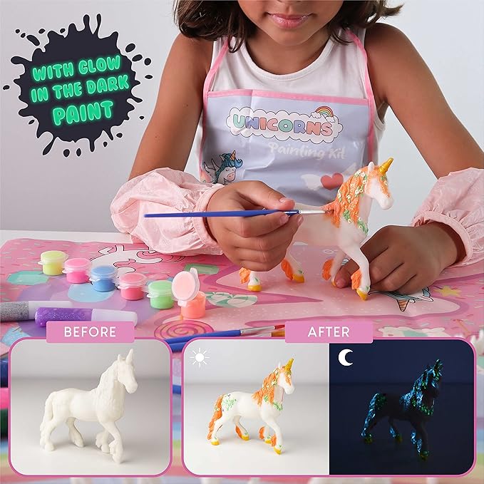 BONNYCO Unicorns Gifts for Girls Painting Kit with 18 Figurines Painting for Kids with Glow in The Dark | Girl Toys 3 4 5 6 7 8 9 10 Years Crafts Kids Gifts Birthday Christmas | Unicorn Toys Niรฑas