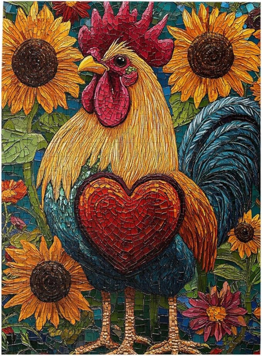 500 Piece Wooden Puzzle for Adults,The Art of Chickens and Hearts in Sunflowers,Bold Farm Animal Artwork,Brain Training Challenge,Stress Relief Activity,Eco-Friendly Woodens Pieces