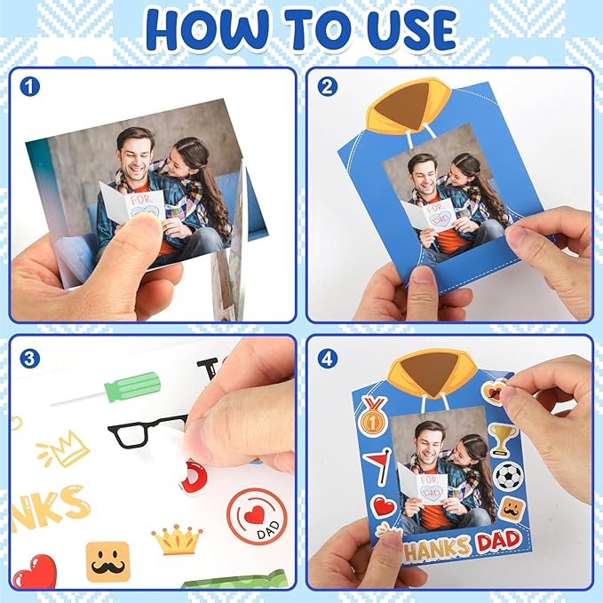 24 PCS Father's Day Picture Frame Craft Paper DIY Photo Frame Craft Decorations for Father Gifts(Father)