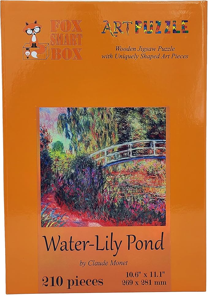 Wooden Jigsaw Puzzle for Adults - Uniquely Shaped Pieces - Made in The USA by FoxSmartBox - 210 Pieces - Water-Lily Pond