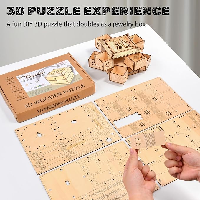 3D Wooden Puzzles for Adults - Mechanical Dragon Treasure Chest Model Kit, DIY Engineering Project, Unique Gift for Men Teens, Collectible Art and Home Display