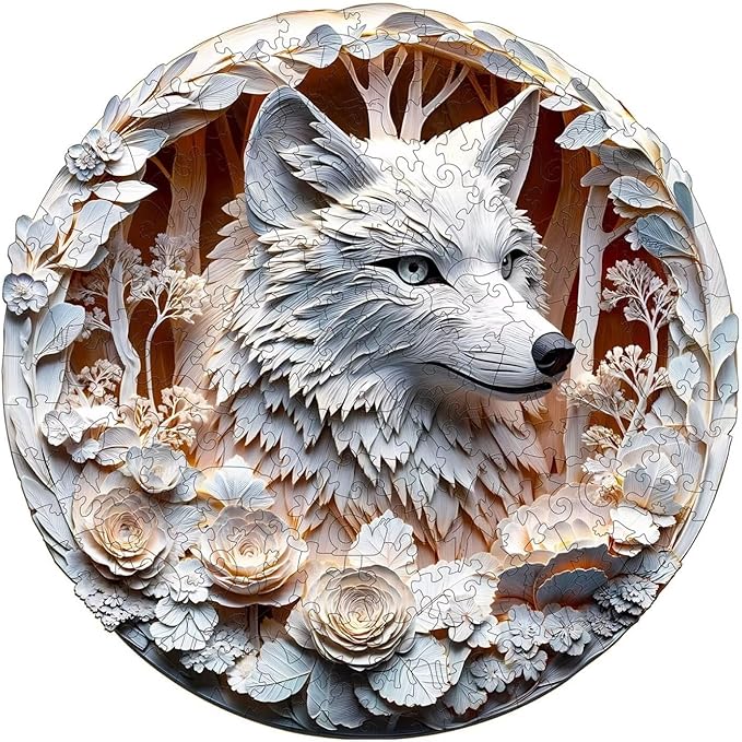 Wooden Puzzles Adults, 3D Wolf Puzzles 300 Pieces, Unique Animal Shaped Wood Challenging Jigsaw Christmas Puzzles Gifts for Adults, 13.4x13.4in