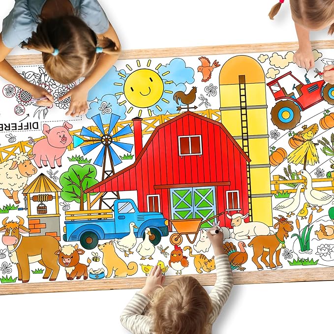 Gatherfun Farm Animal Party Giant Coloring Poster - 31.5X 72 Inches - Versatile Classroom Wall Décor & Birthday Activity - Farm Poster or Table Cover for School Parties and Special Events