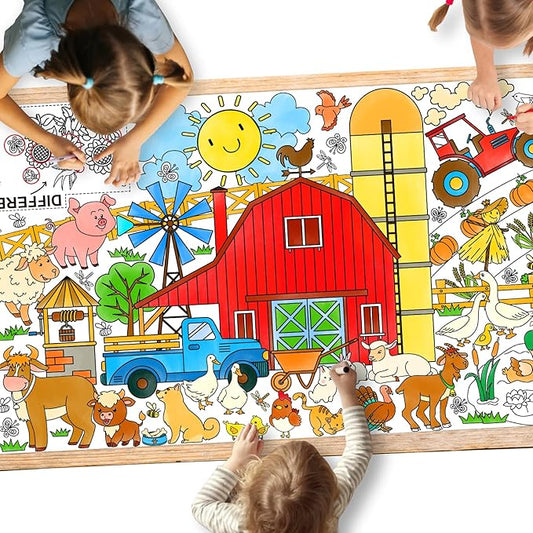 Gatherfun Farm Animal Party Giant Coloring Poster - 31.5X 72 Inches - Versatile Classroom Wall Décor & Birthday Activity - Farm Poster or Table Cover for School Parties and Special Events