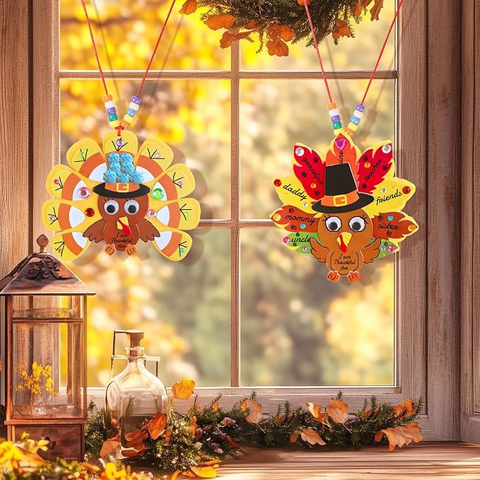 24 Sets Thanksgiving Turkey Ornaments Decorations Art Sets DIY Thanksgiving Craft Kits Fall Crafts Autumn Leaf Pumpkin Turkey Foam Stickers Arts and Crafts for Kids Party Classroom Activities