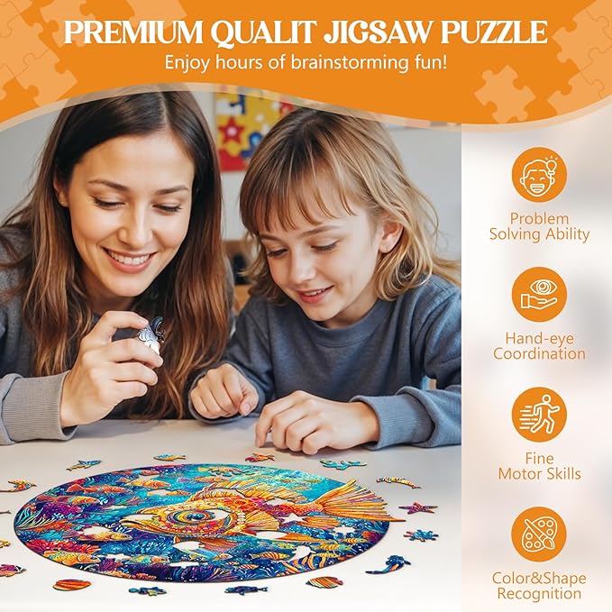 Wooden Puzzles for Adults, Wooden Jigsaw Puzzles for Adults Kids, Fish Just Keep Swimming Unique Shaped Wood Puzzles Adult, Creative Birthday Gifts for Friends Family Game(11.4 * 10.9in 180pcs)
