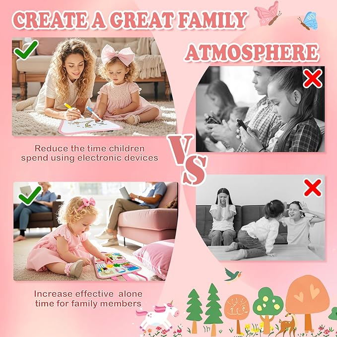 Toddler Busy Board Montessori Toys for Girl Birthday Gift,Educational Learning Sensory Busy Book, Airplane Car Travel Activities Toy for Girl(Pink)
