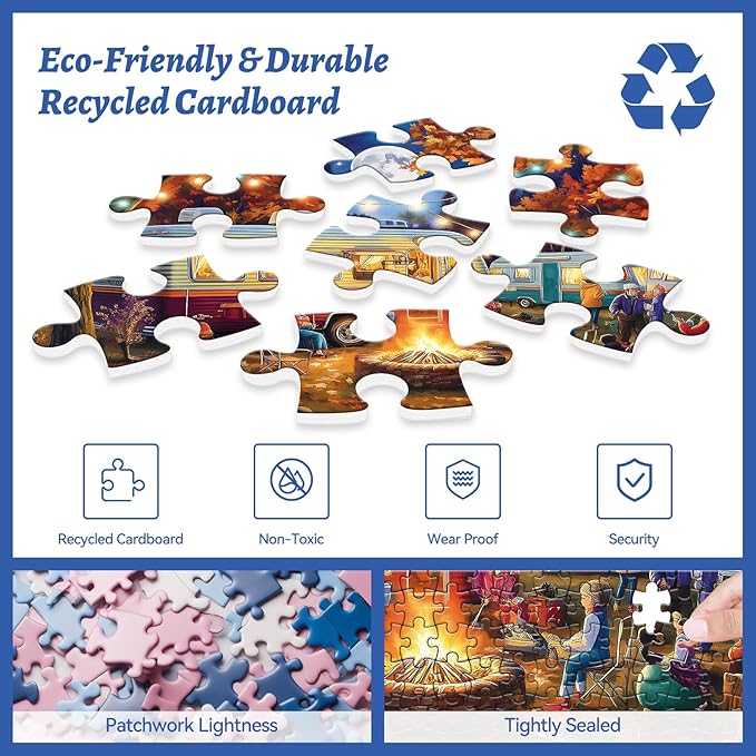 500 Piece Puzzle for Adults, Jigsaw Puzzles, Campfire Night Jigsaw Puzzle 500 Pieces with Moon and Cars, Birthday Party Game for Family, Kids and Adults, Relaxing Funny Puzzle (20.5" x 15")