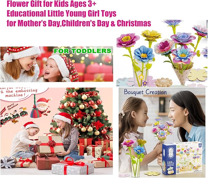 Toys for Girls 3 4 5 6 7 8 9 10 Years Old,189 PCS DIY Craft Kits for Kids,Fabric Flower Bouquets for Girls Gifts,Educational Preschool Learning Toys for Toddler Kids,Birthdays Gifts,Stocking Stuffers
